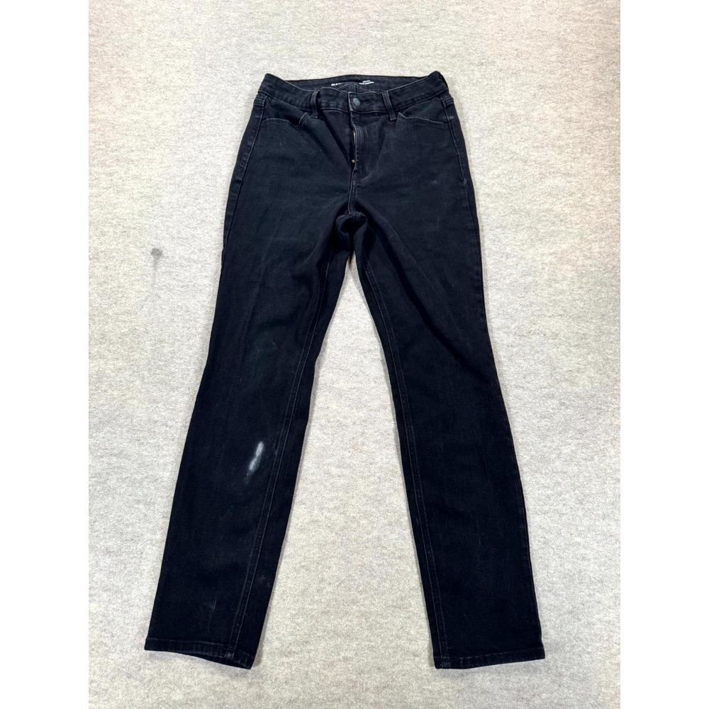 Old Navy Wow Straight Leg Jeans Womens 6 Black Denim Cotton High Rise Dark Wash